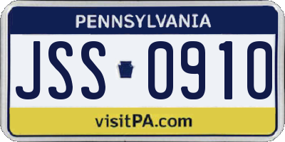 PA license plate JSS0910