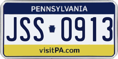 PA license plate JSS0913
