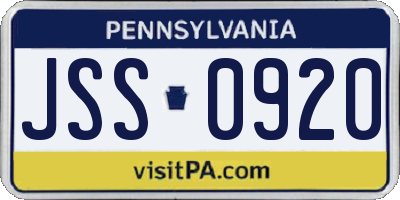PA license plate JSS0920