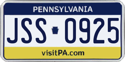PA license plate JSS0925
