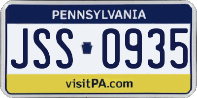 PA license plate JSS0935
