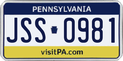 PA license plate JSS0981