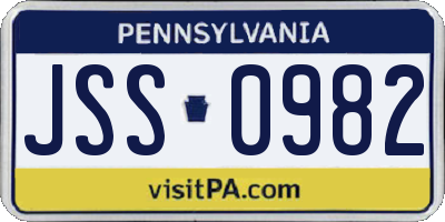 PA license plate JSS0982