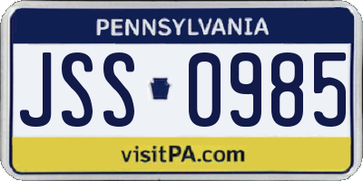 PA license plate JSS0985