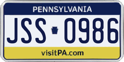 PA license plate JSS0986