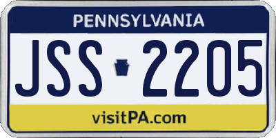 PA license plate JSS2205