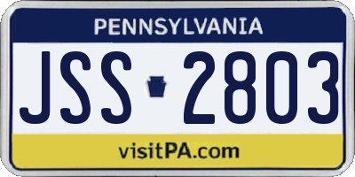 PA license plate JSS2803