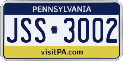 PA license plate JSS3002