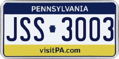 PA license plate JSS3003