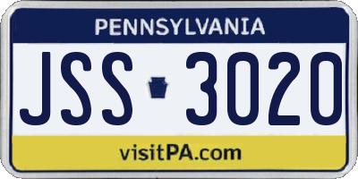 PA license plate JSS3020