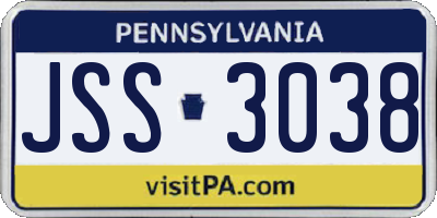 PA license plate JSS3038