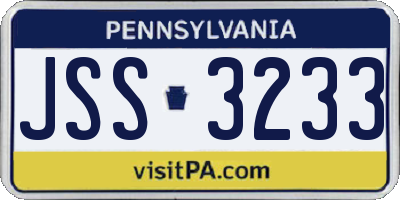 PA license plate JSS3233