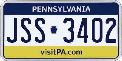 PA license plate JSS3402