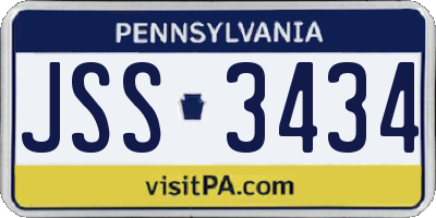 PA license plate JSS3434