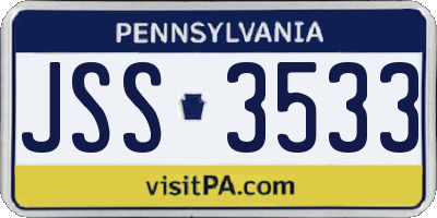 PA license plate JSS3533