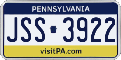 PA license plate JSS3922