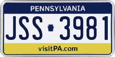 PA license plate JSS3981