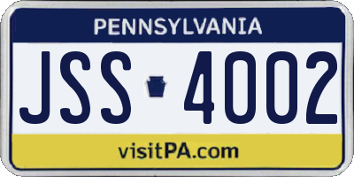 PA license plate JSS4002