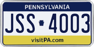 PA license plate JSS4003