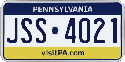 PA license plate JSS4021