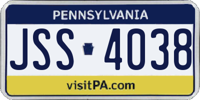 PA license plate JSS4038