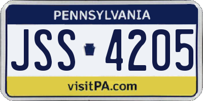 PA license plate JSS4205