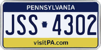PA license plate JSS4302
