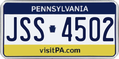 PA license plate JSS4502