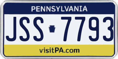PA license plate JSS7793