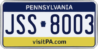 PA license plate JSS8003