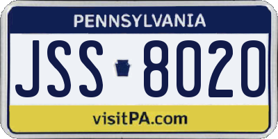 PA license plate JSS8020