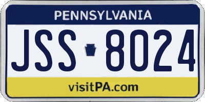 PA license plate JSS8024