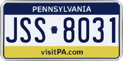 PA license plate JSS8031