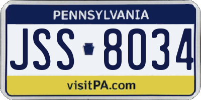 PA license plate JSS8034
