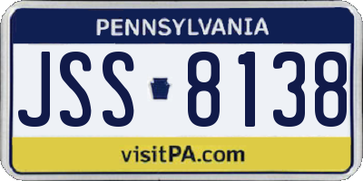 PA license plate JSS8138