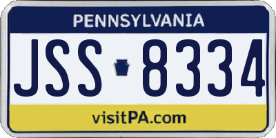 PA license plate JSS8334