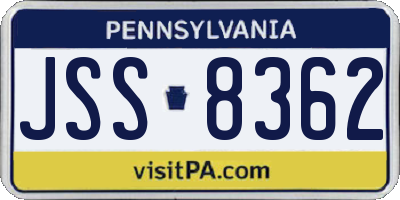 PA license plate JSS8362
