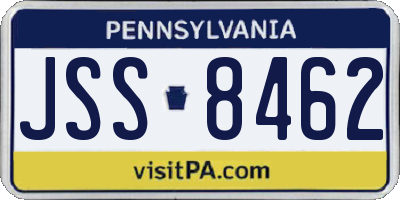 PA license plate JSS8462