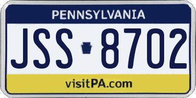 PA license plate JSS8702
