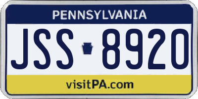 PA license plate JSS8920