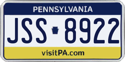 PA license plate JSS8922