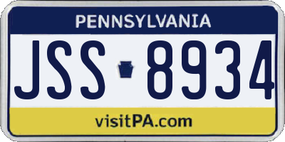 PA license plate JSS8934