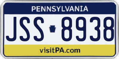 PA license plate JSS8938