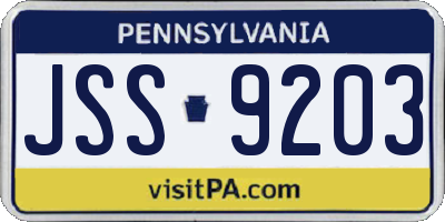 PA license plate JSS9203