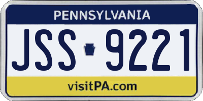 PA license plate JSS9221