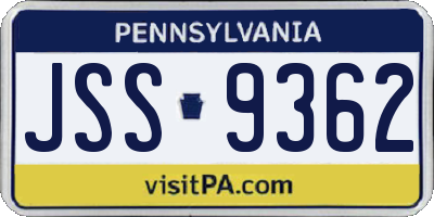 PA license plate JSS9362