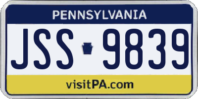 PA license plate JSS9839