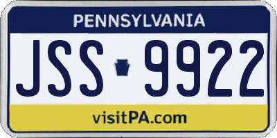 PA license plate JSS9922