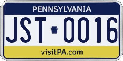 PA license plate JST0016