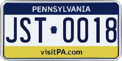 PA license plate JST0018